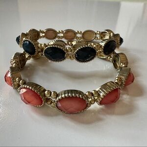 Charming Charlie - Elasticated Bracelets in Navy Blue and Coral